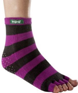 injinji Yoga Toe Less Socks, Berry/Charcoal, X Large  Clothing