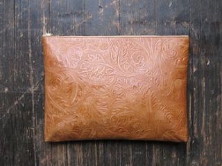 tan embossed leather portfolio case by rachel orme