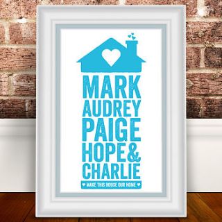 personalised home family print by a is for alphabet