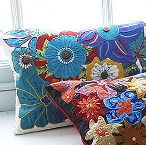 embroidered blue flowers cushion by the comfi cottage