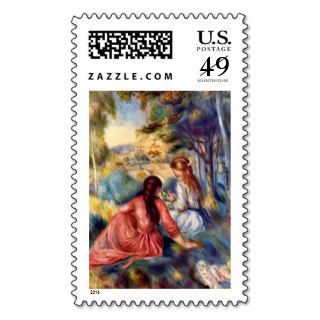 Renoir Two Girls Sitting in Grass Postage Stamp