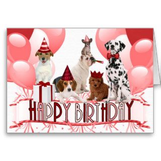 Pink Happy Birthday Dogs Trendy Greeting Cards