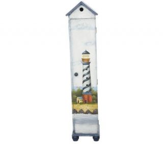 Handpainted Media Storage Cabinet with Lighthouse Motif —
