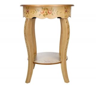 Handpainted Floral Motif Round Accent Table —