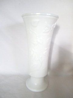 Vintage Milk Glass Flower Vase with Leaf Pattern   9 1/2" X 4 1/2"  Patio, Lawn & Garden
