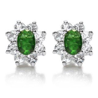 Rizilia Jewelry Appealing Well liked White Gold Plated CZ Oval Cut Green Emerald Color Stud Earrings Jewelry