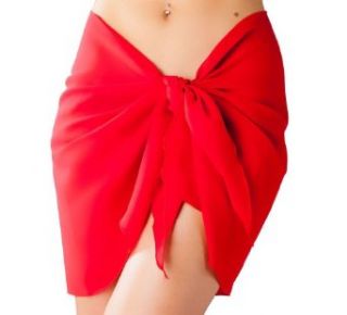 Short Red Swimsuit Sarong Cover Up with Built in Ties One Size