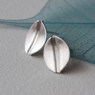 brushed silver leaf stud earrings by louise mary designs