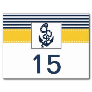 navy stripes,anchor, nautical wedding table number postcard