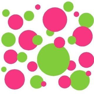 Set of 130 Dark Pink and Lime Green Polka Dots Wall Graphic Vinyl Lettering Mural Decal Stickers Kit Peel and Stick Appliques   Decorative Wall Appliques