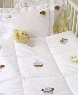 hand embroidered cupcakes quilt by carmelia linen