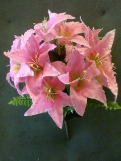 Tanday #(1467) 6 pcs Pink Realistic Looking Luxury Silk Casablanca Lily Flower Bush 24" w/ 14 flowers (7" wide).  Artificial Flowers  