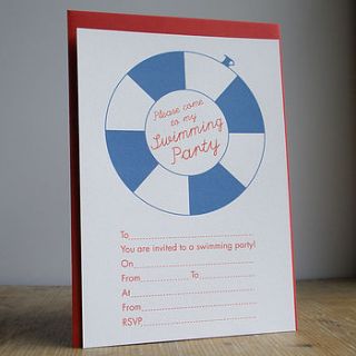 swimming party invitations   blue by my giddy aunt