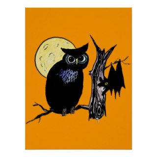 Bat Moon and Owl on Halloween Print