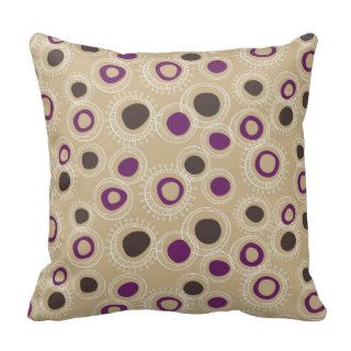 Tan, Brown and Purple Doodled Circles Throw Pillows