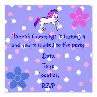 Girl's Polka Dot and Unicorn Birthday Invitation
