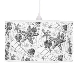 Mod black and white Nautical Sea shell Collage Hanging Pendant Lamps
