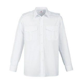 Hanco Pilotenhemd, abnehmbare Schulterklappen, langarm, 100% Baumwolle, Herren Wei Bekleidung