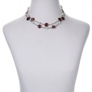 Stately Steel Multi Strand Simulated Pearl 18" Disc Necklace