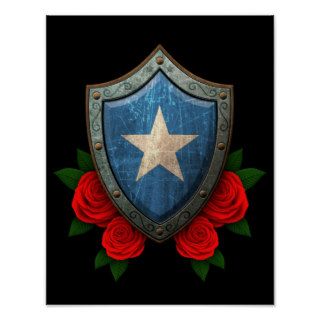 Worn Somalia Flag Shield with Red Roses Posters