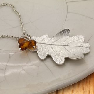 oak leaf and amber pendant by silver leaves