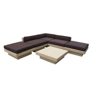 Laguna Outdoor Rattan 6 piece Set in Tan with Brown Cushions Modway Sofas, Chairs & Sectionals