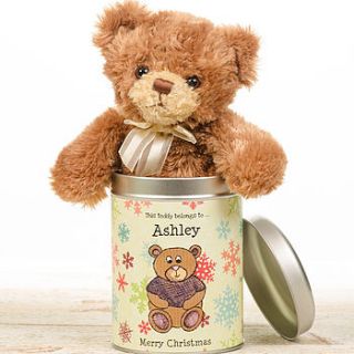 personalised christening teddy in a tin by thelittleboysroom
