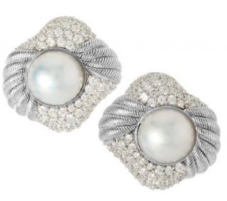 Judith Ripka Sterling 2.40ct Diamonique and Cultured Pearl Button Earrings —