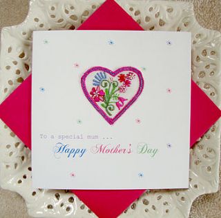 embroidered flowers mother's day card by sabah designs
