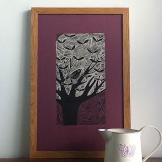 butterfly leaves lino cut with chin colle by liz toole