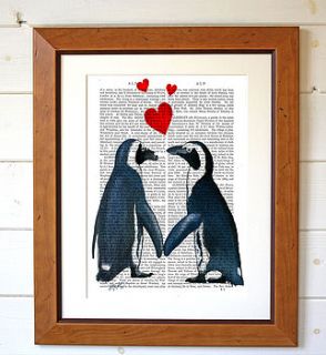penguins in love valentine's dictionary print by fabfunky