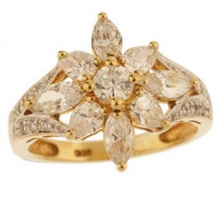 Diamonique Sterling or 14K Gold Clad Marquise Flower Ring —