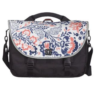 Navy and Peach Vintage Floral Pattern Laptop Commuter Bag