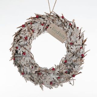 white leaf & red berry wreath by lindsay interiors
