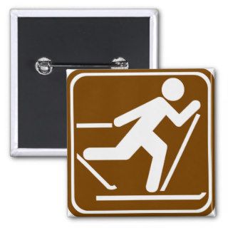 Cross Country Skiing Highway Sign Pinback Buttons