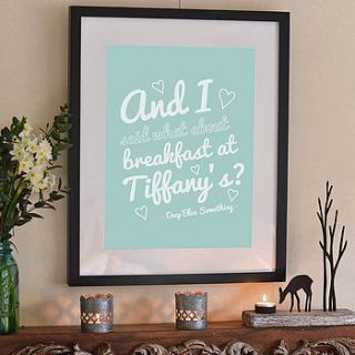 'breakfast at tiffany's' typography print by oakdene designs