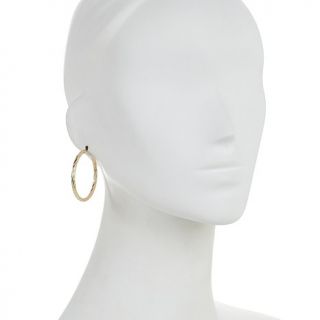 14K Yellow Gold 1 1/2" Textured Round Hoop Earrings