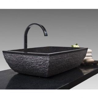 Wohnfreuden Naturstein Marmor Waschbecken MARA Waschschale rechteckig gehmmert   schwarz 50x35 cm Küche & Haushalt