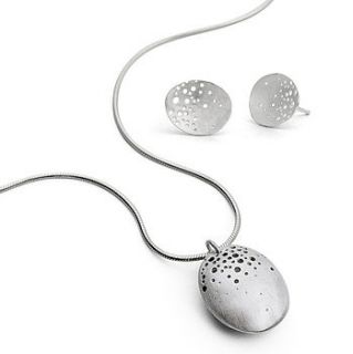 patterned silver pendant and earring set by kate smith jewellery