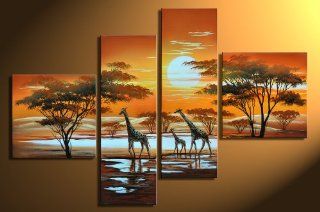 Bilderdepot24 "Giraffe Afrika M3" handgemaltes Leinwandbild 100x70cm 4 teilig 245 Küche & Haushalt
