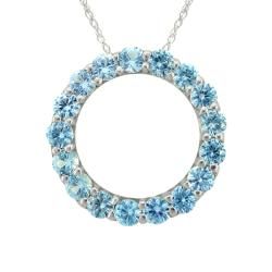 10k Gold March Birthstone Prong set Sky Blue Topaz Circle Necklace Gemstone Necklaces
