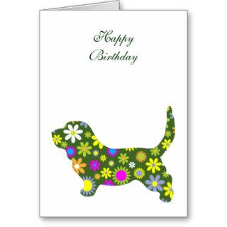 Floral retro flowers basset hound birthday card