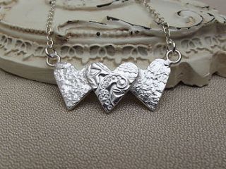 triple heart silver necklace by lucy kemp jewellery