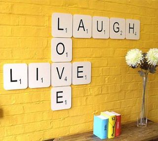 'live laugh love' giant scrabble wall tiles by copperdot