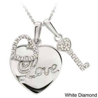 DB Designs Sterling Silver Diamond Accent Heart and Key Love Charm Necklace DB Designs Diamond Necklaces