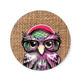 Cool  Colorful Tattoo Wise Owl With Funny Glasses Round Sticker