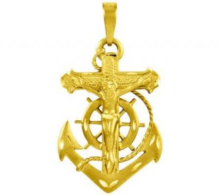 Satin Solid Mariners Cross Pendant, 14K Gold —