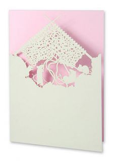 knitting mice laser cut greetings card by cutture