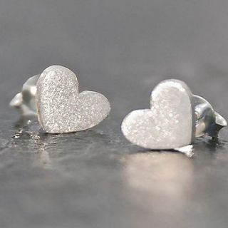 brushed satin silver heart stud earrings by penelopetom direct ltd