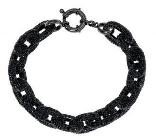 Black Spinel Pave Rolo Link Sterling Bracelet 